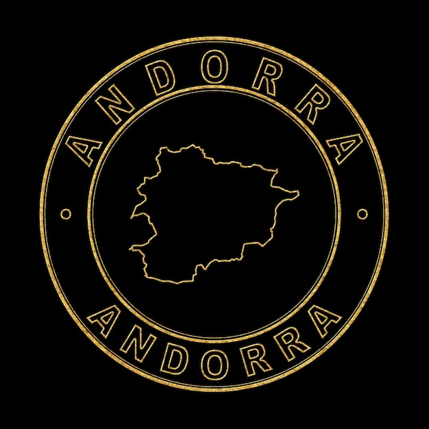 Carte d'Andorre Timbre Doré Fond Noir