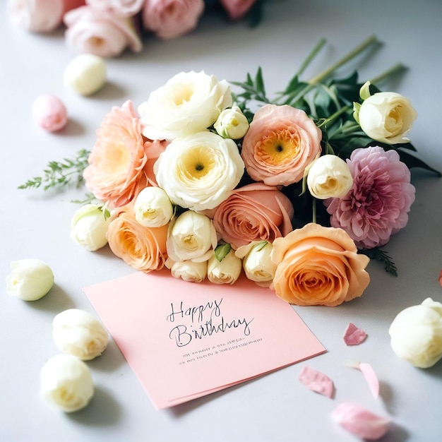 Carte d'anniversaire avec un assortiment de fleurs