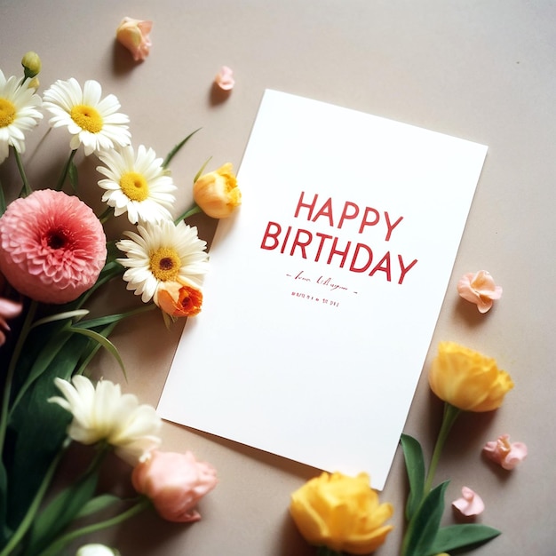 Carte d'anniversaire avec un assortiment de fleurs