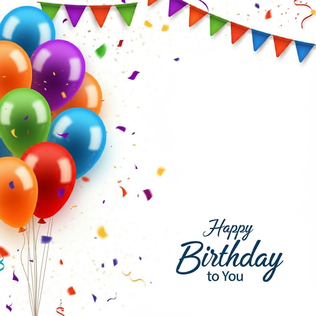une carte d'anniversaire avec des ballons et des bandes dessinées