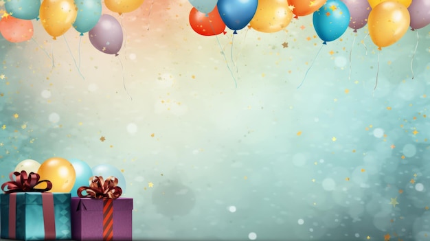 Carte d'anniversaire avec des ballons et des cadeaux