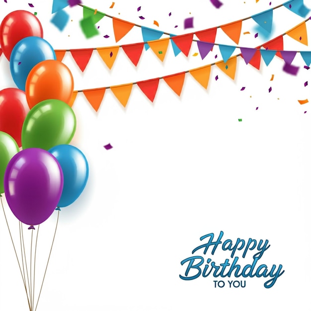 une carte d'anniversaire avec des ballons colorés et des bandes dessinées