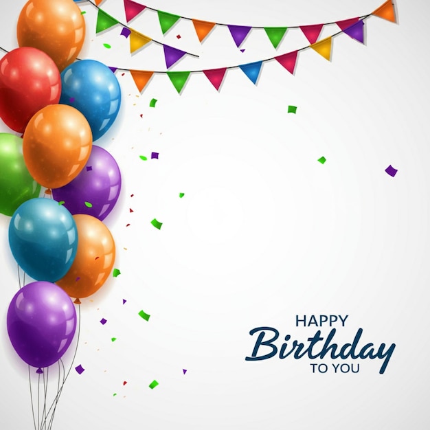 une carte d'anniversaire avec des ballons colorés et des boucles