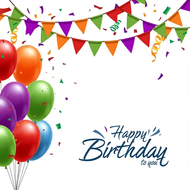 une carte d'anniversaire avec des ballons colorés et des boucles