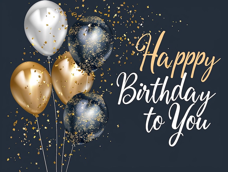 Photo une carte d'anniversaire avec des ballons d'or et des paillettes d'or
