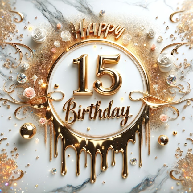 Une carte d'anniversaire chic avec des chiffres en or.