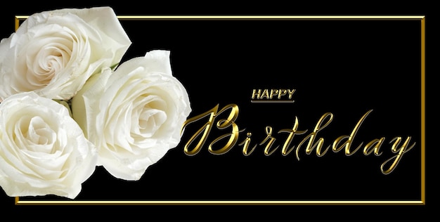 carte d'anniversaire avec des fleurs roses blanches