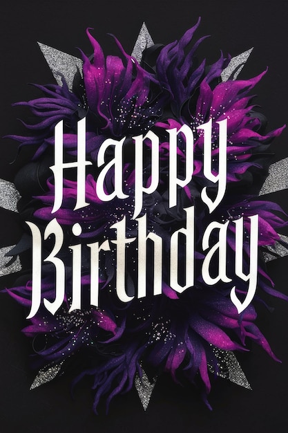 Une carte d'anniversaire avec des fleurs violettes