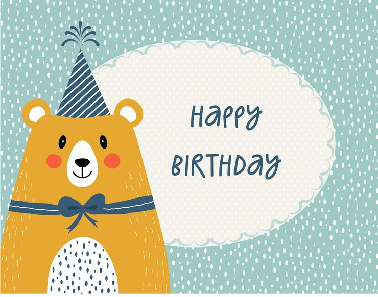 Photo carte d'anniversaire avec un ours de dessin animé