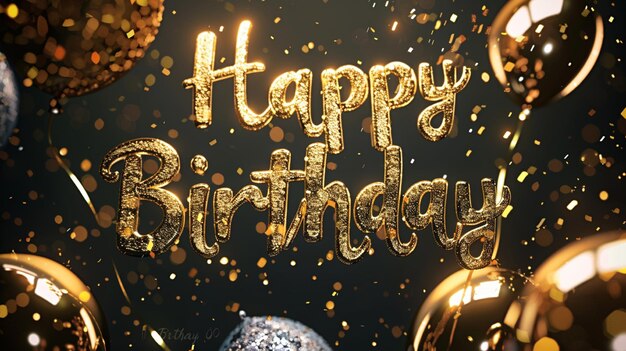 Photo une carte d'anniversaire avec des paillettes d'or et un fond noir avec un signe brillant disant joyeux anniversaire