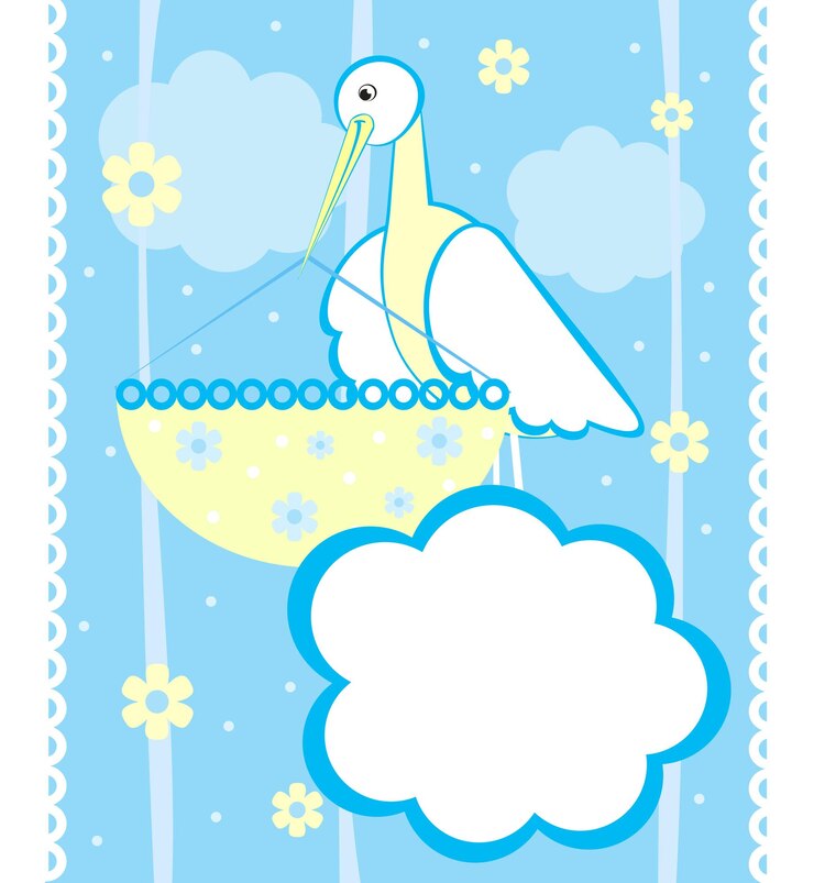 Photo carte d'annonce de l'arrivée du bébé avec une cigogne