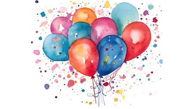 Carte aquarelle festive avec ballon et confettis AI générative