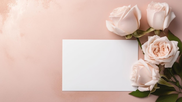 Carte blanche espace vide pour le texte modèle de mariage cadre de fleurs de vue supérieure plate