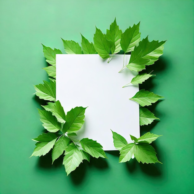 carte blanche avec feuille verte sur papier couleur arrière-plan vue supérieure espace de copie plat feuille blanche de p