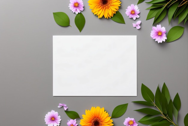 Une carte blanche vierge avec des fleurs dessus