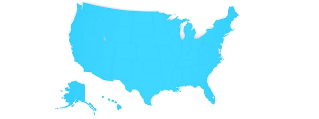 Carte bleue des États-Unis sur fond blanc