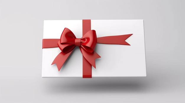 Carte-cadeau blanche blanche avec un nœud de ruban rouge ou un cadeau génératif AI