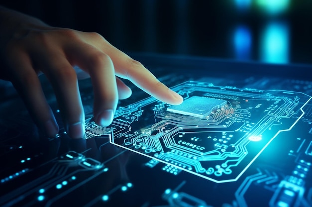 Carte de circuit imprimé AI intelligence artificielle IA générative en forme de symbole d'icône de circuit PCB électronique