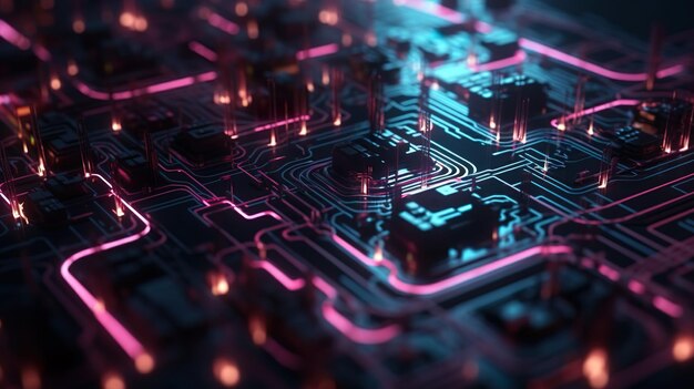 Carte de circuit imprimé Arrière-plan technologique Concept de processeurs Carte mère Puce numérique AI générative