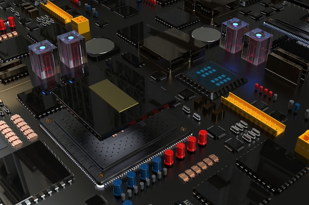 Carte de circuit imprimé avec micropuces, processeurs et autres pièces informatiques