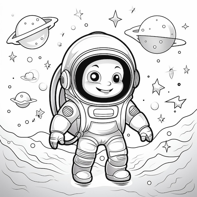 Photo carte à colorier kawaii de l'espace pour enfants