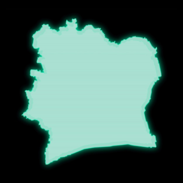 Carte de Côte d'Ivoire, ancien écran de terminal d'ordinateur vert, sur fond sombre