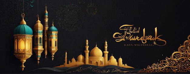 Carte créative pour l'Aïd Moubarak Un beau fond pour l'Eid Moubarak Une silhouette de mosquée