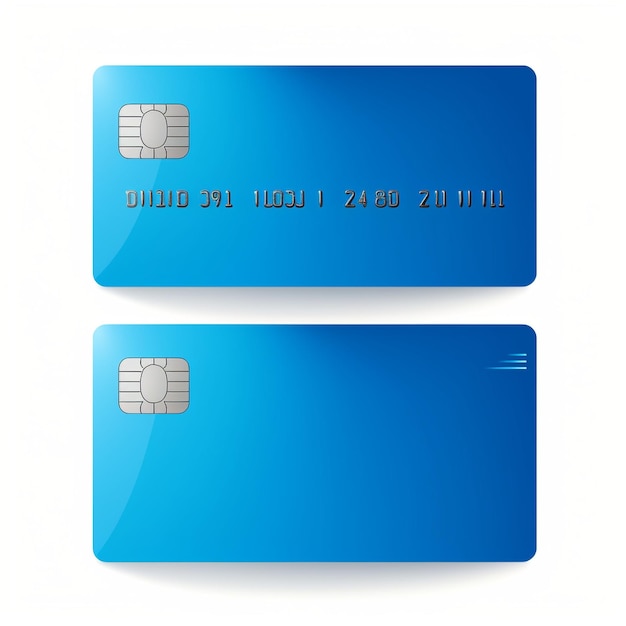 Carte de crédit bleue recto et verso isolée sur fond blanc