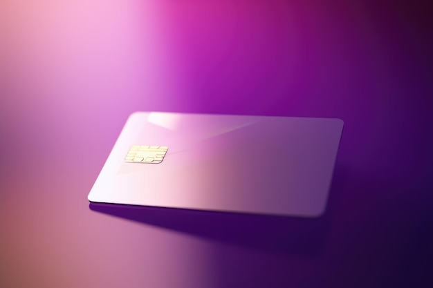 Carte de crédit rose vierge avec puce sur un espace de copie violet créé à l'aide de la technologie générative ai