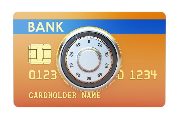 Photo carte de crédit avec serrure à combinaison sécurisée concept de sécurité et de sécurité rendu 3d