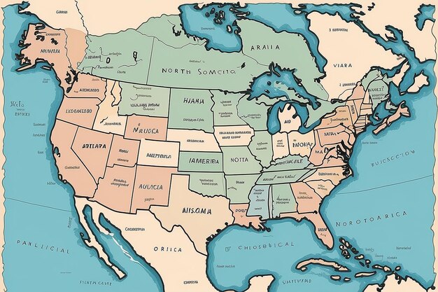 Photo carte dessinée à la main de l'amérique du nord