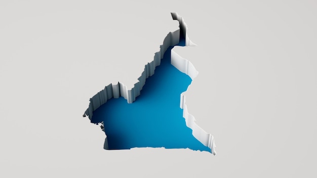 Carte du Cameroun Carte d'extrusion intérieure 3d Profondeur de la mer avec ombre intérieure