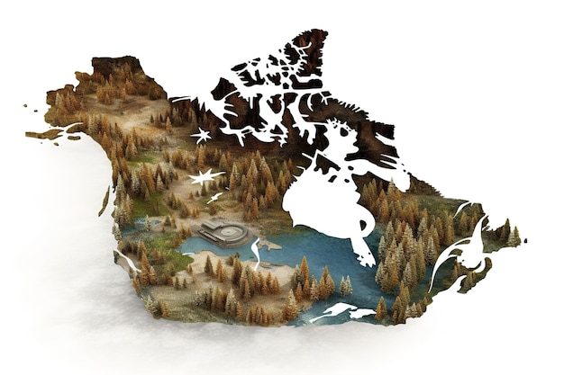 Carte du Canada isolée sur blanc générée par l'IA