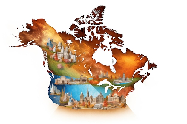 Carte du Canada isolée sur blanc générée par l'IA