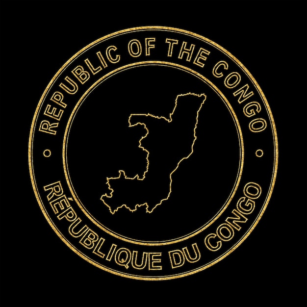 Carte du Congo Timbre Doré Fond Noir