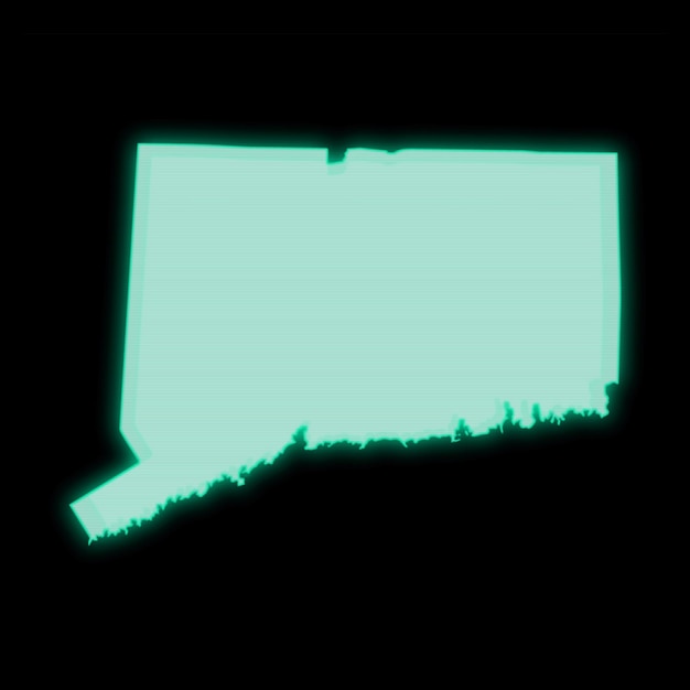 Carte du Connecticut, ancien écran de terminal d'ordinateur vert, sur fond sombre
