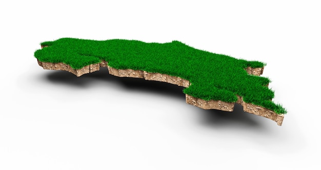 Carte du Costa Rica coupe transversale de la géologie des terres du sol avec de l'herbe verte et de la texture du sol rocheux 3d