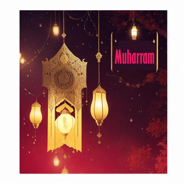 Carte du festival du Muharram sacré avec des lanternes suspendues