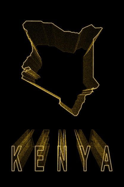 Carte du Kenya, carte d'or sur fond noir, effet or