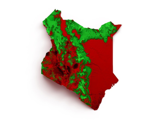 Photo carte du kenya avec le drapeau couleurs vert et rouge carte en relief ombrée illustration 3d