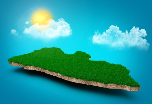 Carte du Libéria Carte 3D réaliste des rayons du soleil de l'arbre des nuages du Libéria sur l'illustration 3d du ciel bleu vif