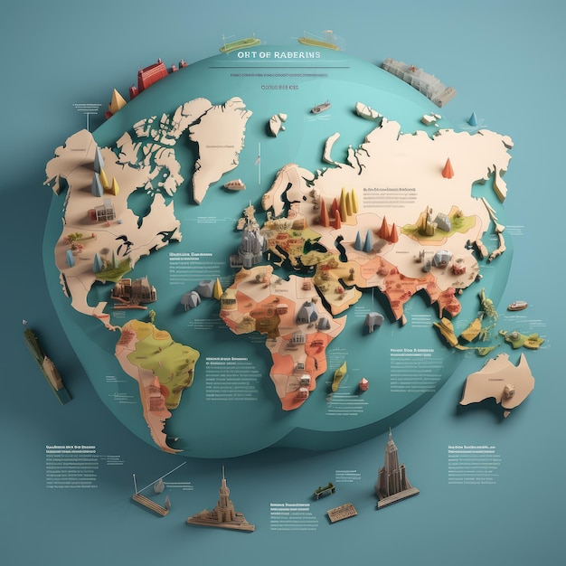 Photo carte du monde 3d pour infographie