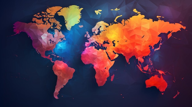 Carte du monde colorée sur fond bleu