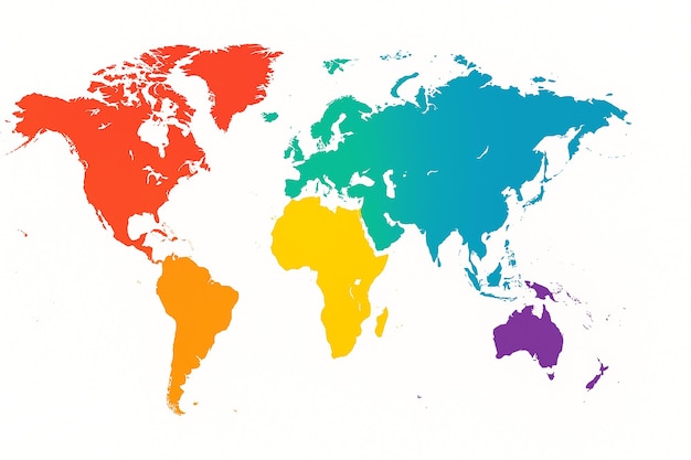 Une carte du monde colorée illustrant les continents