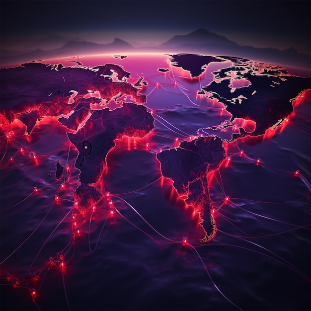 Carte du monde avec connexion au réseau