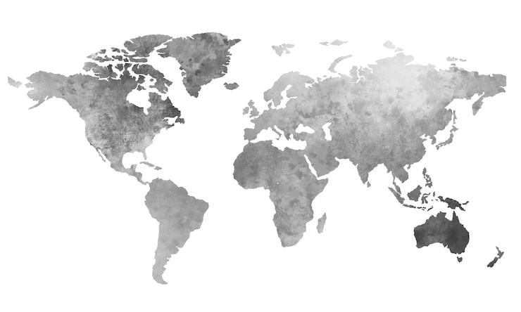 Photo carte du monde en couleur grise arrière-plan vectoriel à l'aquarelle