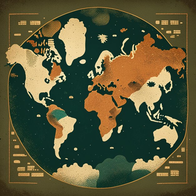 Photo carte du monde en couleurs vintage dans le modèle de conception de style cartographique