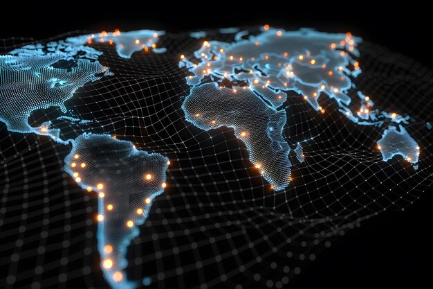 Photo une carte du monde éclairée par des lumières lumineuses