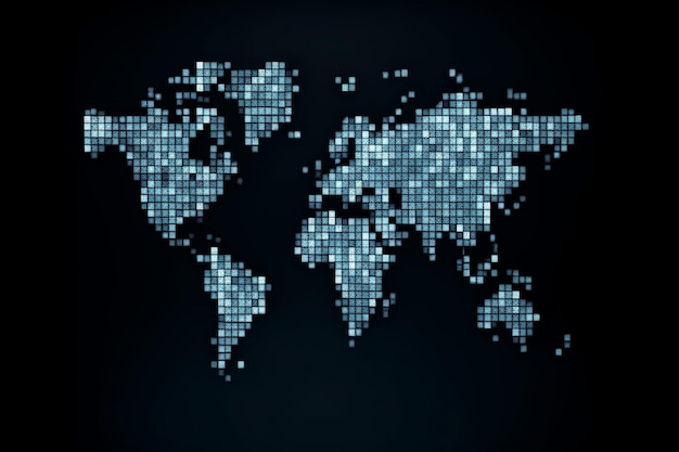 Carte du monde sur écran pixellisé numérique