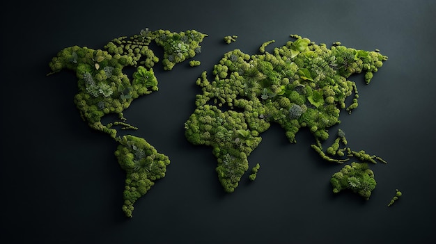 Carte du monde faite d'herbe verte et de feuilles Écologie